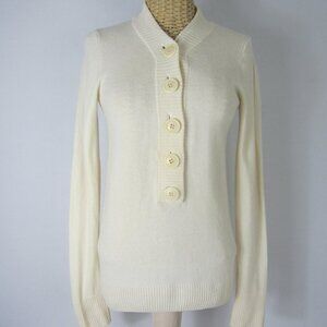 J Crew Womens Small Cream Ivory LS 100% Italian Cashmere Button Pullover Sweate